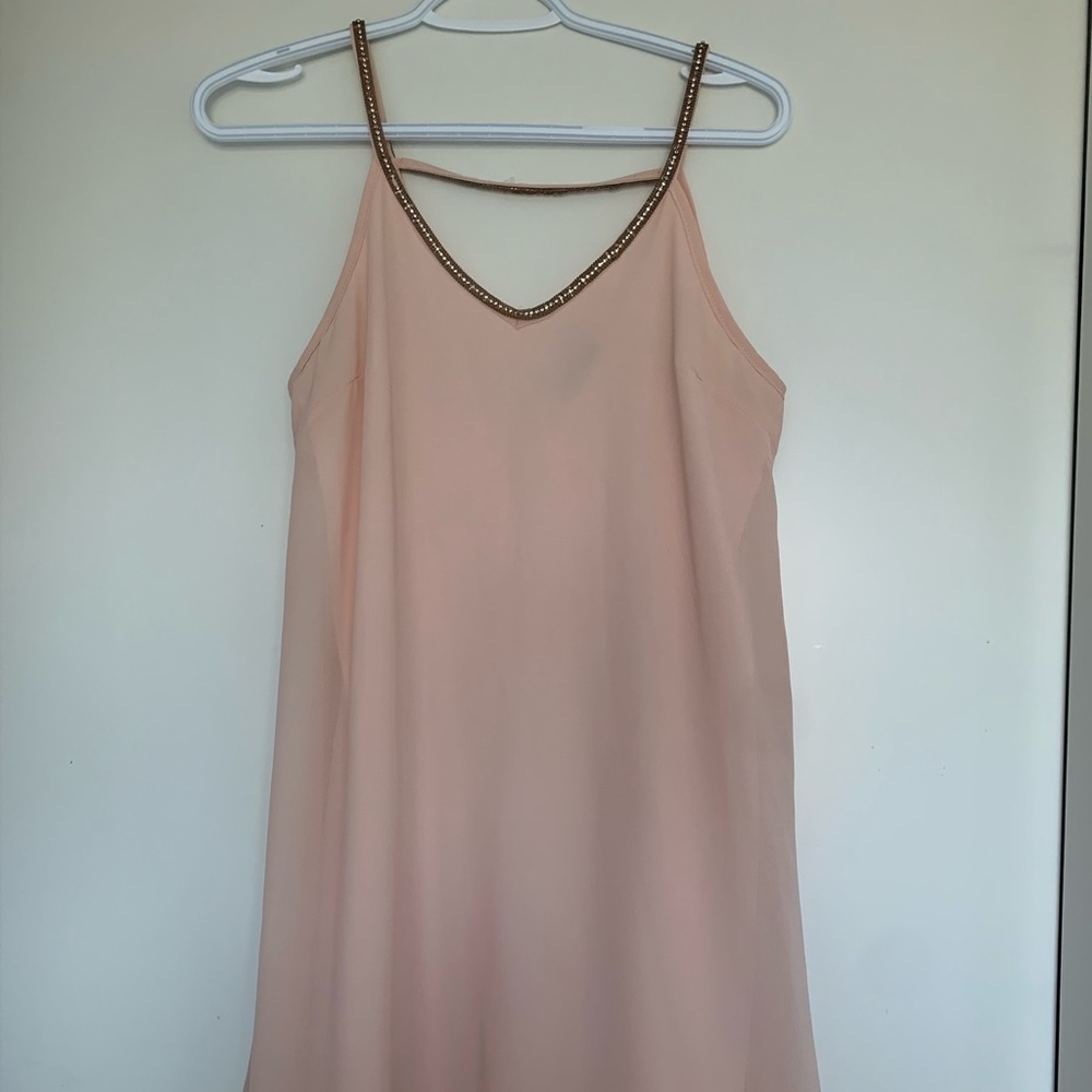 Blush Cocktail Dress with Gold Beaded Straps (Size S)